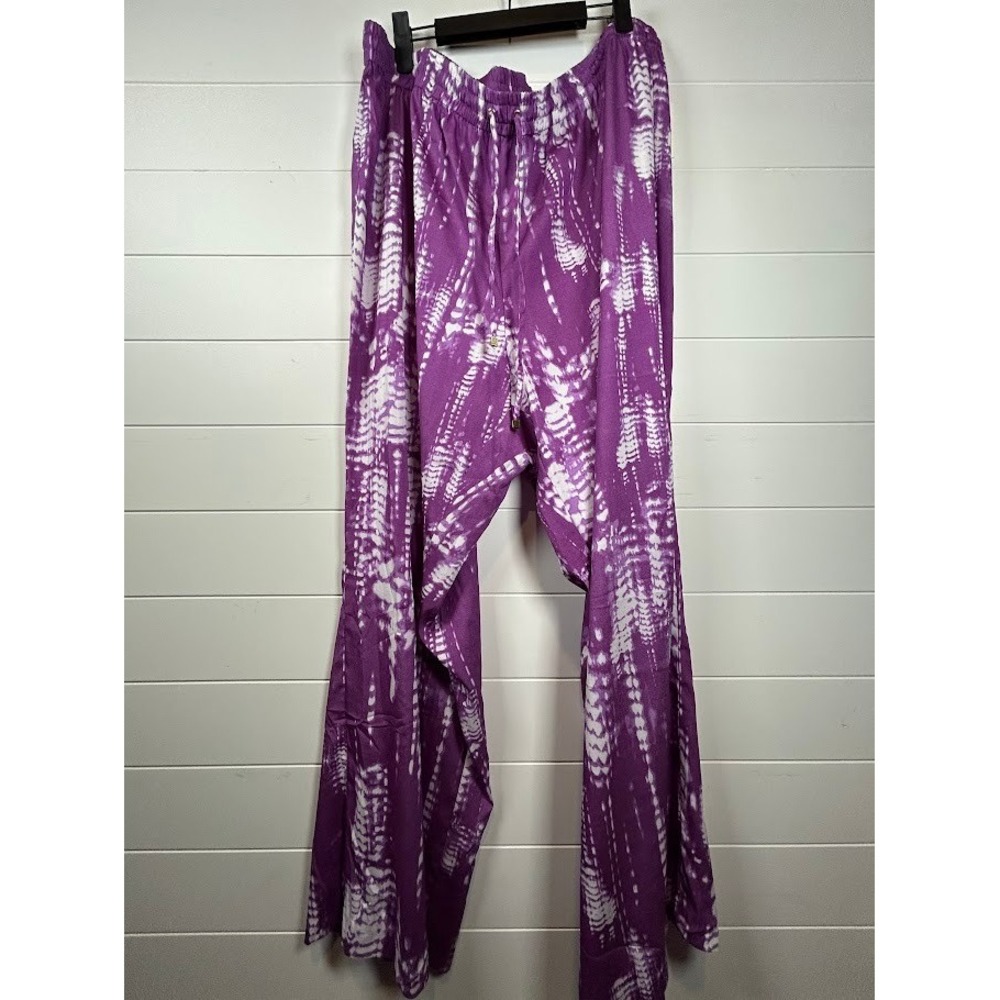 Calvin Klein Plus Size Purple Tie Dye Wide Leg Pants W5EKZ227 Tulip Multi 3X NEW